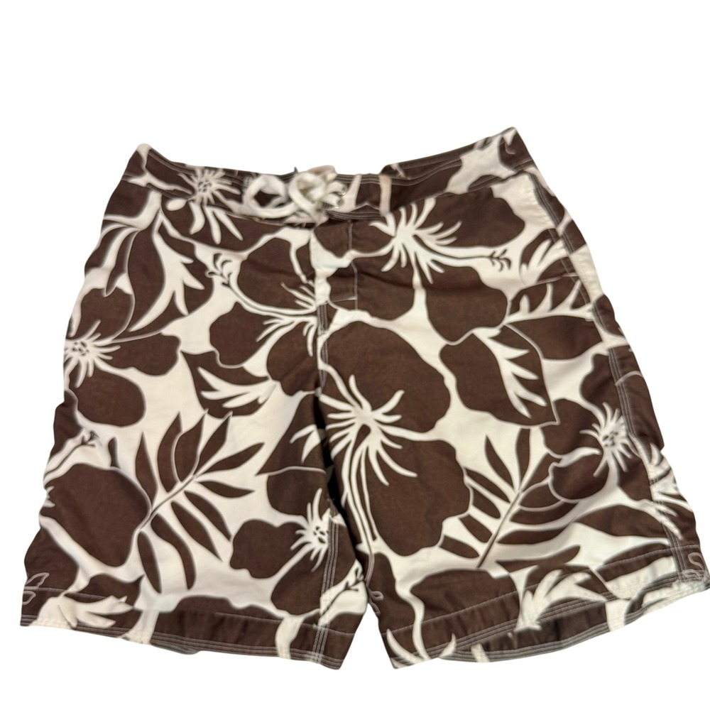 Gap Men's Swim Trunks M Brown White Tropical Floral Board Shorts Drawstring